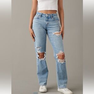 American Eagle Outfitters Light Blue Distressed Straight Leg Jeans